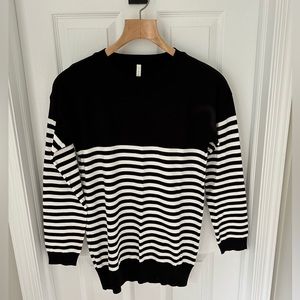 NWOT Pinkblush Maternity black & white stripped sweater with elbow patches